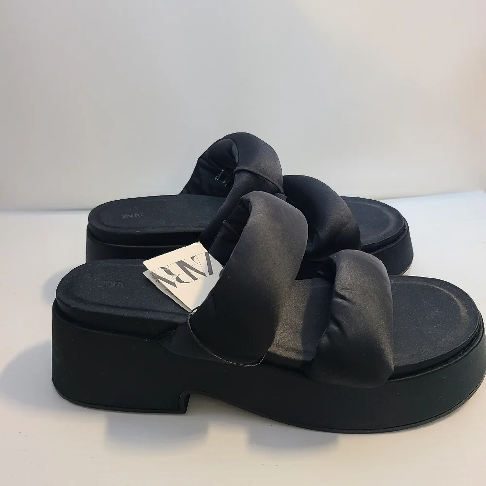ZARA PADDED STRAP FLATFORM SANDALS BLACK SIZE 8 | 1344/110 - Picture 5 of 14